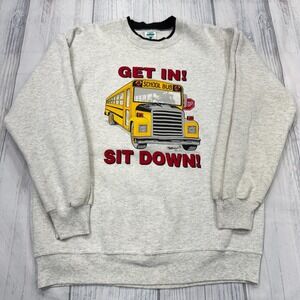 VTG 90s School Bus Driver Crewneck Sweatshirt L Get In Hold On‎ Sit Down Shut Up